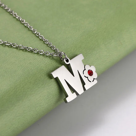 A-Z 26 Capital Letters Stainless Steel Zircon Flower Necklace Women Pendant Necklaces Choker Trend Jewelry Birthday Gifts