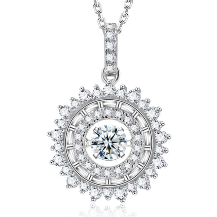 Round Shape Design VVS 1ct Keep Dancing Every Moment 925 Silver Pendant Diamond Moissanite Necklace