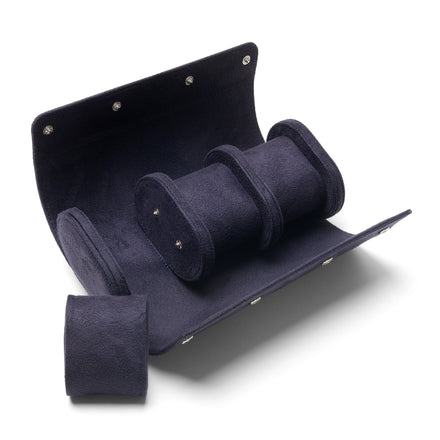 Factory Wholesale Vintage Soft Velvet Leather 3-Slot Watch Roll Travel Case Portable Fashionable Storage Box with Button Closure