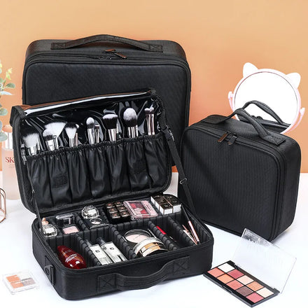 Custom LOGO Professional Black Cosmetic Case Storage 15 Inch Handle Large Portable Travel Waterproof Dividers Makeup Train Case