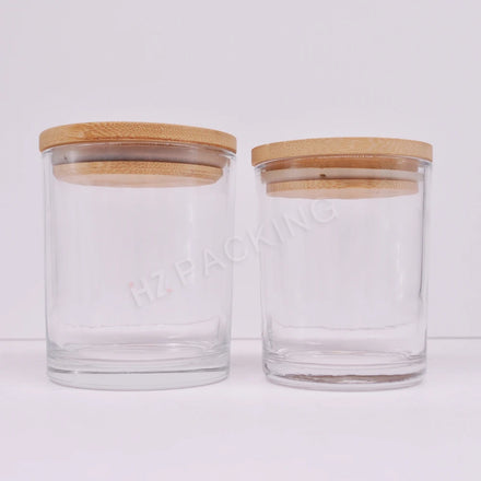 Wholesale Transparent White Black Matte Empty 8 Oz 10 Oz 14 Oz Wide Mouth Glass Wax Candle Jar With Wooden Bamboo Lid