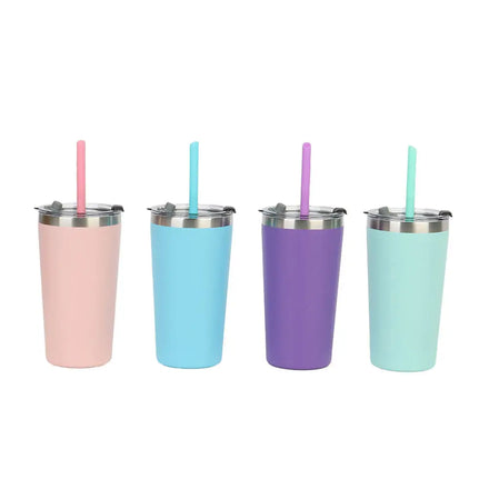 Custom Sublimation Small Coffe Mugs Laser Engraved Colorful Powder Coated 12oz Stainless Steel Tumbler Mug With Lid and Straws