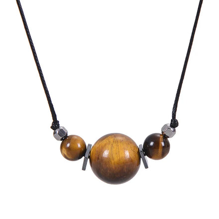 Healing Natural Tiger Eye Stone Necklace Leather Rope Malachite Agate Crystal Pendant Stone Choker Charm Necklace for Women Men