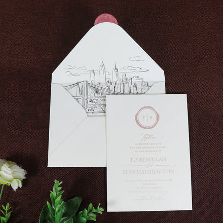 600 Gsm White Cotton Paper Wedding Invitation Letterpress Ink Print Card Lined Envelope