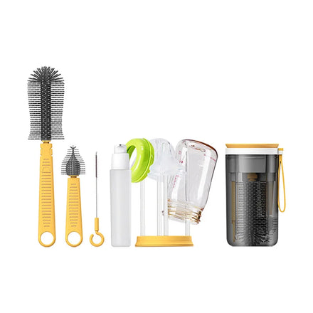 LIS HOME Portable Travel Baby Bottle Cleaning Brush Set with Nylon Brush Eco-Friendly Silicone Bottle and Drying Rack