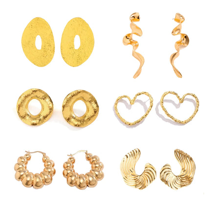 Wholesale Metal Chunky Hoop Earrings 18k Gold Plated Exaggerated Irregular Texture Bold Statement Stud Earrings