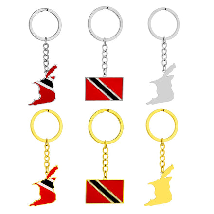 Waterproof Stainless Steel Trinidad and Tobago Flag Keychain 18K Gold Plated Enamel Trinidad and Tobago Map Pendant Key Chain