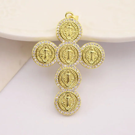 CZ8810 18k Gold Plated CZ Saint Jude San Judas Tadeo Diamond Pave Thaddeus Chaplet Virgin Mary St Benedict Cross Pendants