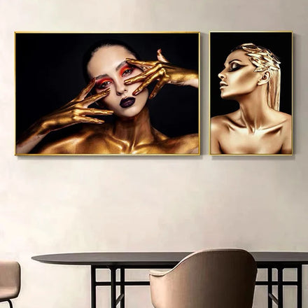 Wholesale Modern HD Canvas Print Large Mural Painting Wall Art Figure Portrait African Woman Golden Poster for Home Decoration