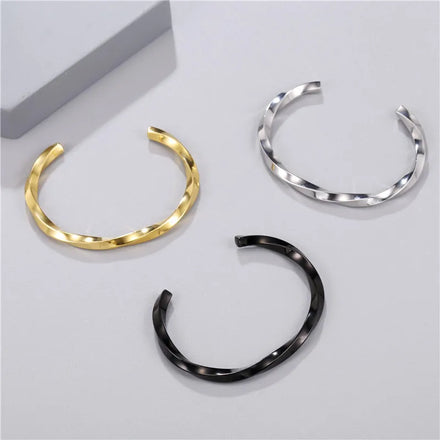 Hot Sale Unisex Stainless Steel Bangle Cuff 18K Gold Plated Twisted Crescent Moon Irregular Wave Open Bangles