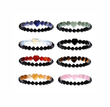 Custom Luxury Stainless Steel Charm Natural Gemstone Bracelet 8mm Vintage Elastic Bracelet