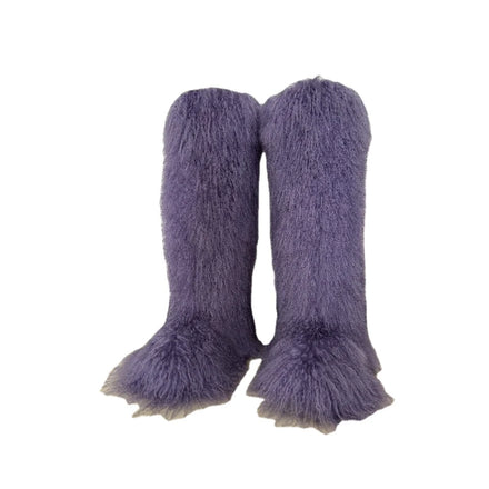 Women Long Mongolian Fur Boots Winter Warm Thick Sole High Boots Fluffy Fur Over-the-knee Fashion Outdoor Snow Boot