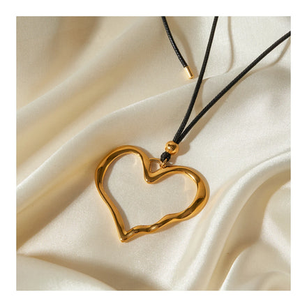 ERESI Hollow Heart Pendant Necklace Tarnish Free Statement Jewelry Rope Chain Stainless Steel Women Jewelry