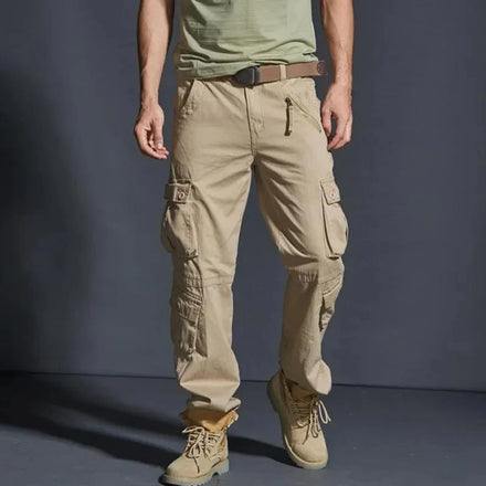 Men Solid Color Style Overalls Multiple Pockets Loose Cargo Mid Waist Ankle Tied Men's Pants