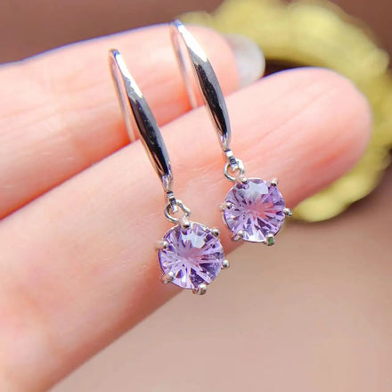 Korean 925 Sterling Silver 18k Rose Gold Plating Natural Amethyst Stud Earrings for Women-Anniversary Party Gift Wholesale