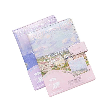 New Retro Oil Painting Series School Student PU Leather Hardcover Buckle Notebook with Colored Inner Paper Stationery Supplies