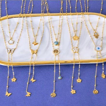 Double Layer Necklace Fashion Euro-American Style Eyes Palm Long Fringe Flower Sweater Chain for Women Fine Jewelry