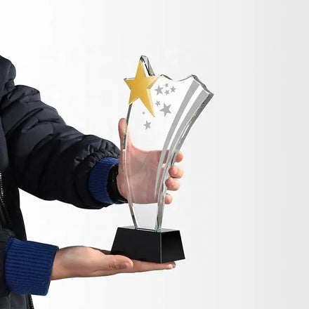 MH-J068 Custom logo Gold Star Glass Awards Sports/events Souvenirs Crystal Trophy