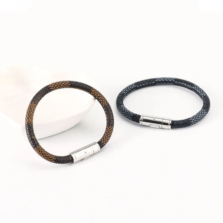 2024 New Fashion Couple Jewelry Cowhide Striped Stainless Steel Clasp Custom Logo Unisex Leather Bracelet