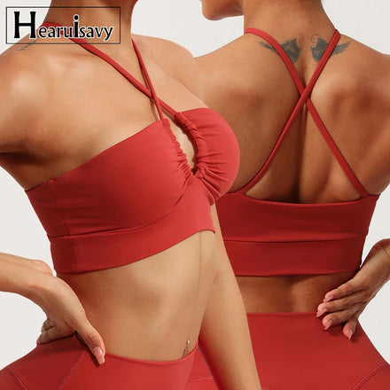 HEARUISAVY Spring Breathable Lightweight Naked Feeling Hollow Sports Bra Thin Straps Cross Back Fitness Underwear Sexy Padded