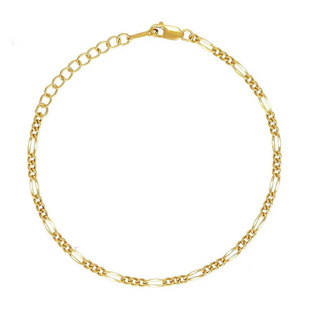 14K Gold Filled 3+1 Figaro Chain With 3cm Extender Tail Chain Adjustable 2.5mm*19.5mm Bracelet With Lobster Clasp for Women Girl