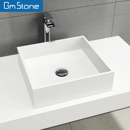 Hot Sale Modern 1-Piece Bathroom Vessel Sink Light Stone Hand Wash Basin Black White Rectangle 3-Year 9L Warranty Custom Size