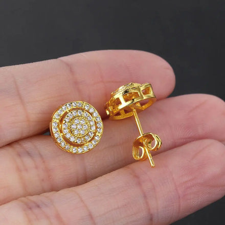 Hip Pop Round Earrings for Men Women Luxury Shiny Cubic Zirconia Gold Ear Stud Classic Earrings Jewelry
