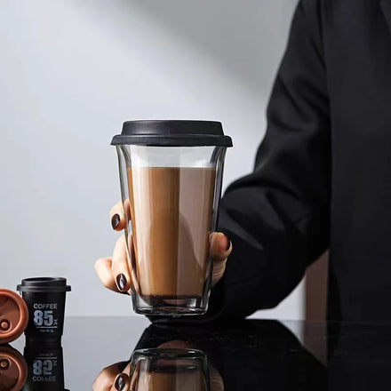 Wholesale Custom 12oz Travel Tumbler Glass Coffee Mug With Lid Insulated Double Walled Glass Coffee Cup