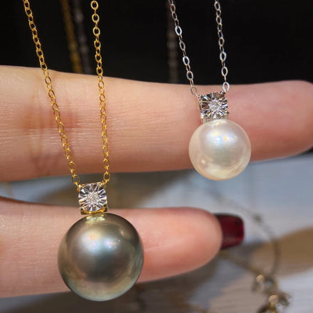 AU750 Solid Gold Natural Diamond Mount for Pearl 18K Gold Necklace Jewelry Findings