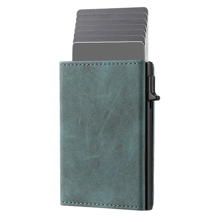 Hot Sale Crazy Horse Pu Leather Strong Magnetic Stripe Pop-Up Green Card Holder Anti-Theft Rfid Wallet