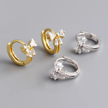 Wholesale Fashion Jewelry 925 Sterling Silver Diamond Cubic Zircon Bow Gold Plated Hoop Earring Jewelry for Women