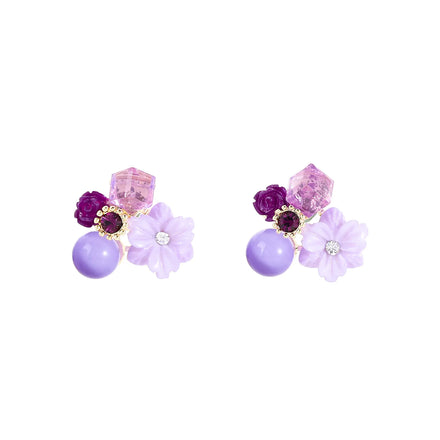 Vintage Purple Crystal Flower Pearl Earrings Bohemian Vacation Sales Promotion Stud Flower Earrings for Women