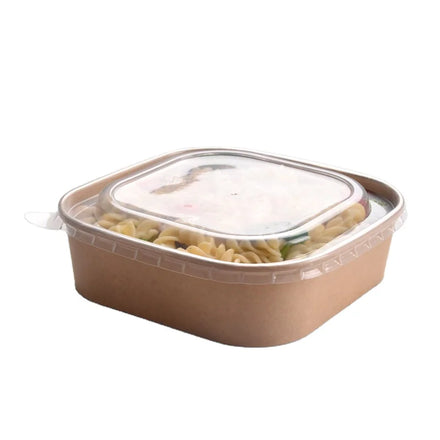 Senang 750ml Disposable Eco Friendly Kraft Square Take Away Salad Paper Container with Lid for Cookie & Snack