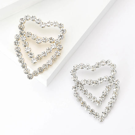 Fashion Simple Women Jewelry Brooch Gift Wedding Dress Corsage Accessories Rhinestone Double Heart Brooch Pin