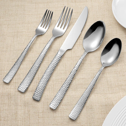 Premium Stainless Steel Stylish Metal Flatware Sets Hammered Silverware Set