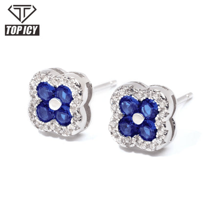 2025 Trendy S925 Silver Flower Clover Earrings Candy Color Zircon Inlaid Daily Fashion Luxury Studs Women Gift New Design