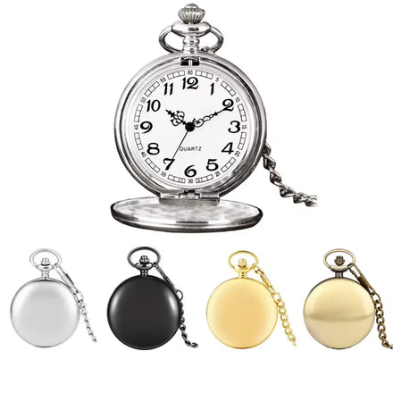 OEM Modern Quartz Men Women Unisex Gift Chain Clock Smooth Silver Pendant Arabic Number Analog Pocket Watch for Engraving
