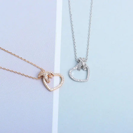 Lateefah Rose Gold Plated Cubic Zirconia 925 Sterling Silver Interlocking Heart Pendant Necklace