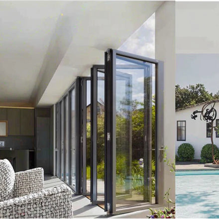 96X96 Patio Doors Glass Exterior Sliding Patio Aluminum Front Doors for Houses Modern Bi Folding Door