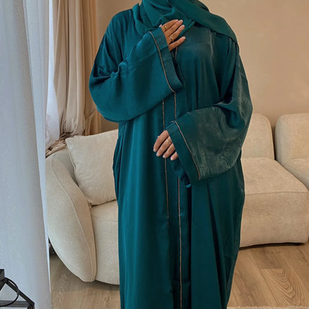EID Ramadan Open Abaya for Muslim Women High End Satin Beaded Long Sleeve Design 6 Colors Middle East Style