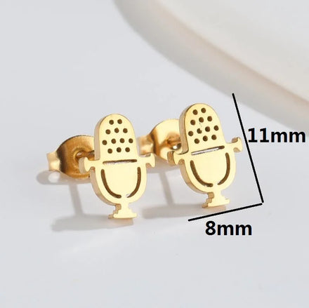 SC Popular Simple Accordion Earphone Micro Earrings Trendy Stainless Steel Earrings Cute Music Note Stud Earrings for Teen Girls
