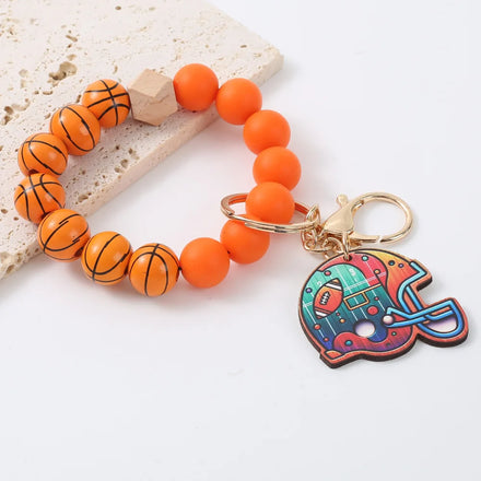 Custom Silicone Beads Elastic Tassel Silicone Beads Bangle Rugby Softball Football Volleyball Bracelet Wristlet Keychain