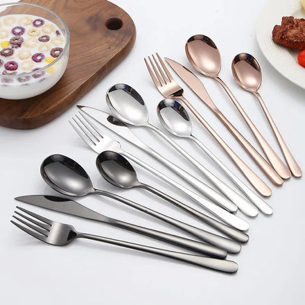 Hot Sale 304 Black Gold Western Stainless Steel High Quality Wedding Metal Knife Fork Spoon Slatware Set Silverware Cutlery Set