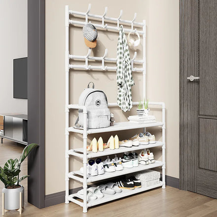 4 Layers Metal Steel Multifunctional Modern Eco-friendly Bathroom Furniture Clothes Rack Freestanding Coat and Shoes Rack Hanger