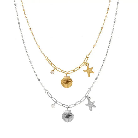 Joolim Jewelry 18K Gold Plated Ocean Summer Holiday Shell Seastar Pendant Necklace Stainless Steel Necklace Fashion Jewelry