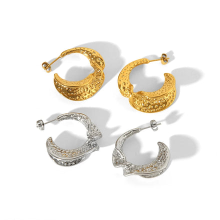 High Quality Irregular Design Geometric CC Shaped Earrings Female Stainless Steel Hoop Statement Huggies Earrings Waterproof