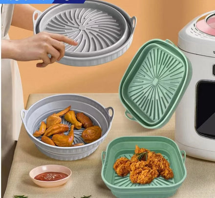 Household 7.9 Inch Dual Double Basket Silicon Tray Air Fryer Accessories Airfryer Silicone Pot Silicone Air Fryer Liners