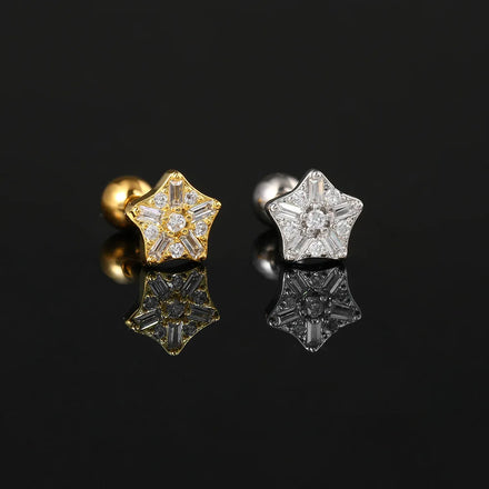 Hip Hop Five-Pointed Star Cz Screw Stud Earring Jewelry for Men Women Rapper Fashion Hip Hop Jewelry Earrings