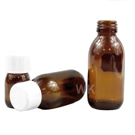 Amber Glass 30ml 60ml 100ml 125ml Bottle for Oral Liquid Medicine Syrup with Plastic Press and Twist Top Cap