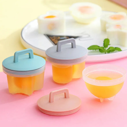 4Pcs/Set Cute Plastic Kitchen Egg Cooking Tools Mold Shaper Breakfast Steamed Moulds Egg Boiler With Lid Brush